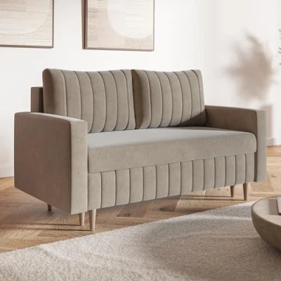 Abbildung von MOTIVENA Leo 2 Sitzer Sofa mit Schlaffunktion, Schlafsofa 160 cm Breit, Sitzer, 2er Sofa, Klein, Keine Couch, Bonellfederkern (H4), Samt Beige