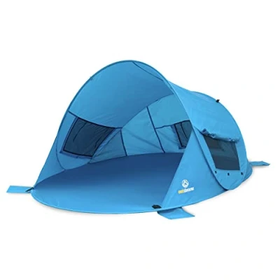 Abbildung von outdoorer Pop up Strandmuschel Zack Premium Wurfmuschel mit UV 80 Sonnenschutz am Strand und Windschutz, großes Strandzelt