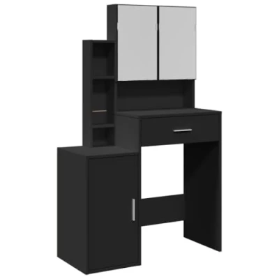 Abbildung von vidaXL Schminktisch, Frisiertisch mit Spiegel Schrank, Kosmetiktisch Stauraum, Frisierkommode für Schlafzimmer, Modern, Schwarz