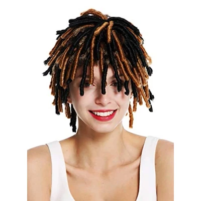 Abbildung von WIG ME UP DH1110 Perücke Damen Herren Karneval Spirallocken Afrolocken kurz voluminös Afro Karibik Rasta Dreads schwarz braune Highlights