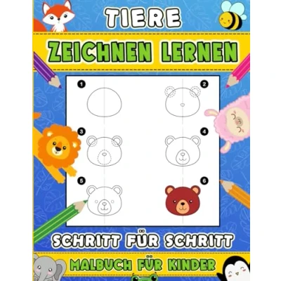 Abbildung von Tiere Zeichnen Lernen: Schritt für Malbuch kinder 50 süße Kawaii zum Nachmachen und Ausmalen Jungs Machden anfänger.