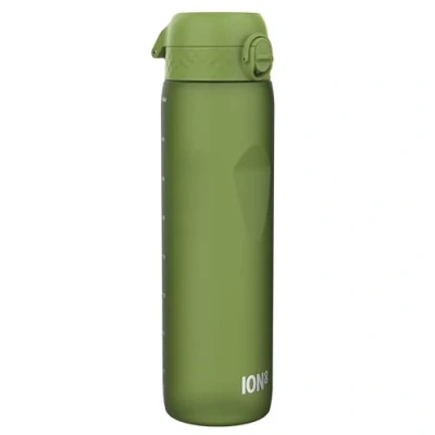 Abbildung von Ion8 1 Liter Trinkflasche, 1000ml, Auslaufsicher, Einhandöffnung, Sichere Verriegelung, Spülmaschinenfest, BPA frei, Tragegriff, Leicht zu Reinigen, Ideal für Sport und Fitnessstudio, Khakigrün