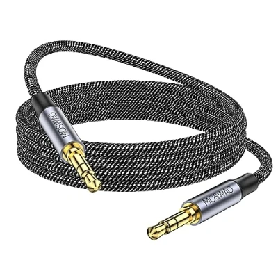 Abbildung von MOSWAG 3,5 mm Aux Kabel auf Audio Klinkenkabel Stecker Nylon Stereo für Telefone, Kopfhörer, Lautsprecher, Tablets, PCs, Musik Player und mehr