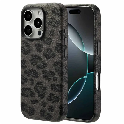 Abbildung von Apple iPhone 16 Pro Hülle MagSafe Kunstleder Selencia Backcover Handyhülle Schwarz
