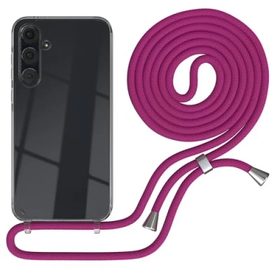 Abbildung von EAZY CASE Handykette kompatibel mit Samsung Galaxy A35 Kette zum Umhängen für Hülle Band aus Silikon stoßfeste transparente Handyhülle als Fallschutz in Pink