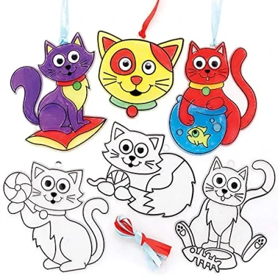 Abbildung von Baker Ross FE581 Katzen Sonnenfänger zum Basteln, 8 Stück, Buntglas Effekt für Kinder Dekorieren und Präsentieren Kunst Bastelaktivitäten