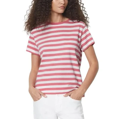 Abbildung von Marc O&#039;Polo Short Sleeve Roundneck Striped Tshirt print, Damen, Größe: Medium, Multi melon red
