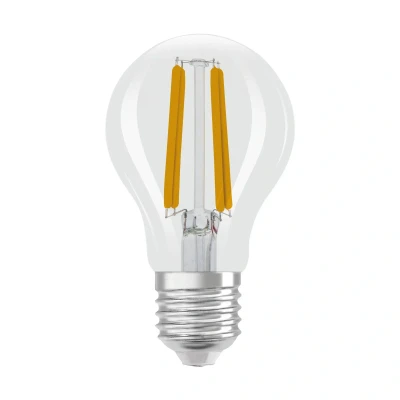 Abbildung von OSRAM Energy Class LED Lampe in klassischer Kolbenform, 3.8 W / 806 lm, EEK A, kaltweißes Licht (4000 K), CRI 80, aus klarfarbenem bleifreiem Glas, E27 Sockel, IP20, 60 mm Durchmesser, dimmbar.