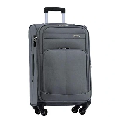 Abbildung von BEIBYE Leichter Stoffkoffer Kofferset Trolley Außentaschen Dehungsfuge mehr Stauraum mit Zahlenschloss (Grau, XL Großer Koffer 74cm)
