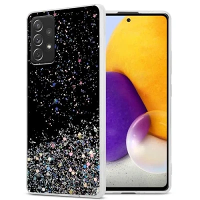 Abbildung von Cadorabo Hülle kompatibel mit Samsung Galaxy A72 4G / 5G Rundumschutz TPU Silikon Case Mädchen Glitzer Strass Design Slim Kratzfest Weiche Gummi Bling Schutzhülle in Schwarz