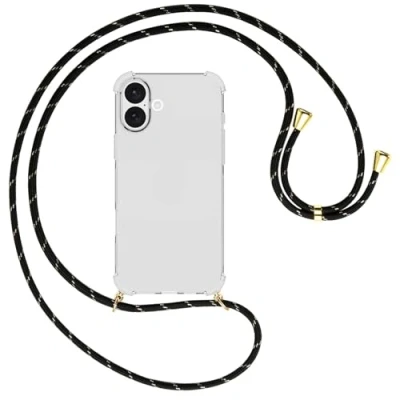 Abbildung von mtb more energy® Handykette kompatibel mit iPhone 16 Plus schwarz/Gold/Metallteile: Gold Smartphone Hülle zum Umhängen TPU Case