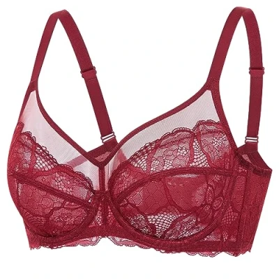 Abbildung von DOBREVA Damen Spitzen Minimizer BH mit Bügel Große Brüste Sexy Vollschalen Ungefüttert Chinesisches Rot 75E