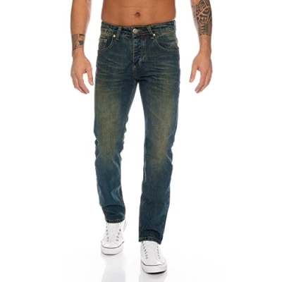 Abbildung von Lorenzo Loren Herren Jeans Hose Denim Used Look Regular Fit [LL387 DirtyWash W29 L30]
