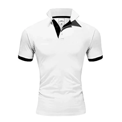 Abbildung von REPUBLIX Herren Basic Poloshirt Kontrast Kurzarm Polohemd Kragen T Shirt R50104 Weiß/Schwarz XXL