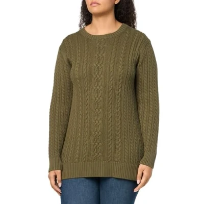 Abbildung von Amazon Essentials Damen Fisherman Cable Langarm Pullover mit Rundhalsausschnitt (in Übergröße erhältlich), Dunkles Olivgrün, XL Große Größen