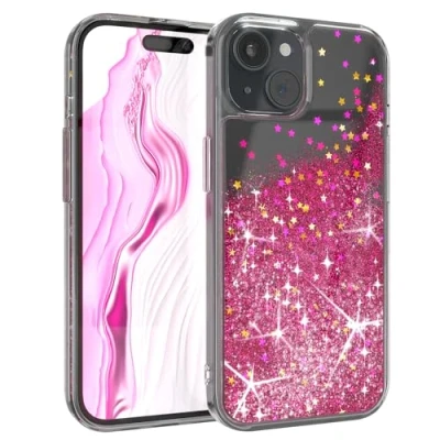 Abbildung von EAZY Case Glitzer Hülle kompatibel mit iPhone 15 Handyhülle für Silikon leichtes Shiny Cover stoßfestes Phone als Fallschutz in Klar Transparent/Pink