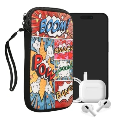 Abbildung von kwmobile Handytasche für Smartphones XXL 7&quot; Neopren Handy Tasche Hülle Cover Case Schutzhülle Comic Symbole Mehrfarbig 17,7 x 8,5 cm Innenmaße