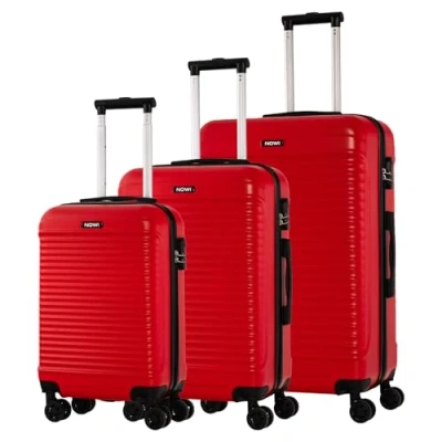 Abbildung von NOWI Kofferset Las Palmas 3 teiliges Koffer Set aus Hartschale (ABS) mit Zahlenschloss, 4 Doppelrollen, 360 drehbar, leicht &amp; robust Reisekoffer Rollen (rot)
