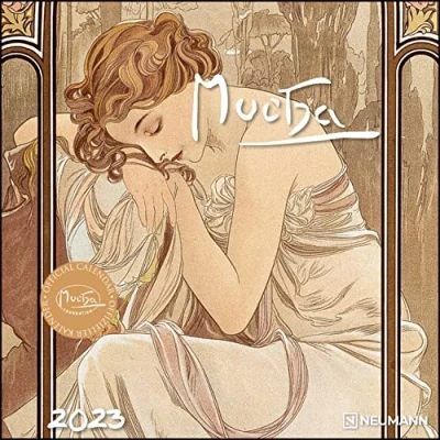 Abbildung von Mucha 2023 Wand Kalender Broschüren 30x30 30x60 geöffnet Kunst (GRID CALENDAR)