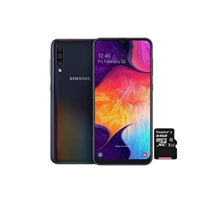 Abbildung von Samsung Galaxy A50 Smartphone Bundle (16.3cm (6.4 Zoll) 128GB interner Speicher, 4GB RAM, Dual sim, Android, Schwarz) + 64 GB SD Karte Deutsche Version