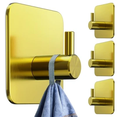 Abbildung von 4smile Handtuchhalter ohne Bohren, 4er Set Goldene Edelstahl Klebehaken als Handtuchhaken, wasserdichte Haken selbstklebend Rostfreie Badezimmer Handtuchhalter, für Bad und Küche
