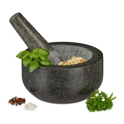 Abbildung von relaxdays Mörser Granit mit Stößel 16 cm