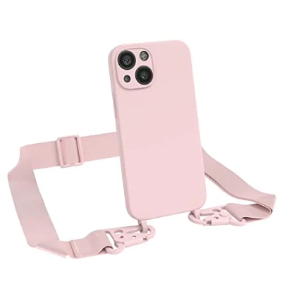 Abbildung von EAZY CASE Premium Silikon 2 in 1 Handykette kompatibel mit iPhone 13 Mini Handyhülle Umhängeband, Handykordel Silikonhülle, Hülle Band, Kette für Smartphone, Alt Rosa