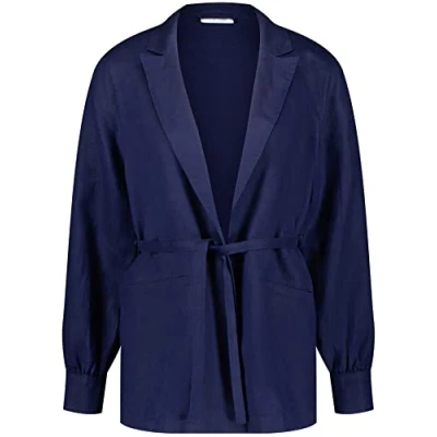 Abbildung von Gerry Weber Damen Lässiger Leinenblazer mit Taillenband Langarm, Manschetten, Schlitz unifarben Blueberry 34
