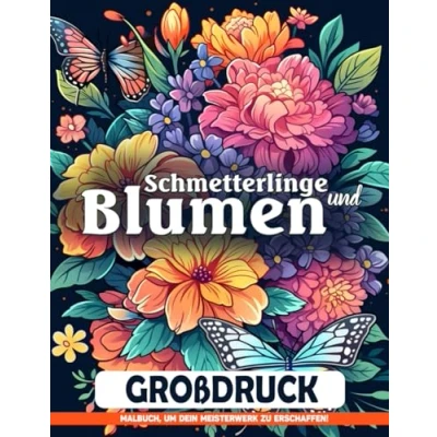 Abbildung von Großdruck Schmetterlinge Und Blumen Malbuch Für Erwachsene: Einfache Malvorlagen Senioren Zur Entspannung Achtsamkeit