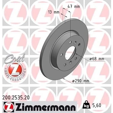 Abbildung von ZIMMERMANN COAT Z 200.2535.20 Bremsscheibe 290 13 7/5 5 114 voll beschichtet NISSAN: Qashqai 2, RENAULT: Kadjar