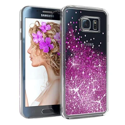 Abbildung von EAZY CASE Hülle kompatibel mit Samsung Galaxy S6 Schutzhülle Flüssig Glitzer, Handyhülle, Schutzhülle, Back Cover Glitter Flüssigkeit, aus TPU/Silikon, Transparent/Durchsichtig, Violett
