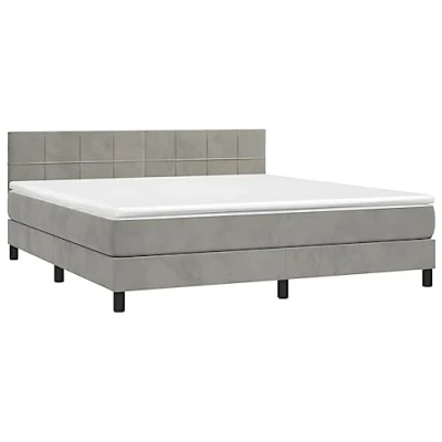 Abbildung von vidaXL Boxspringbett mit Matratze LED Doppelbett Polsterbett Bett Bettrahmen Lattenrost Bettgestell Hotelbett Schlafzimmerbett Hellgrau 160x200cm Samt