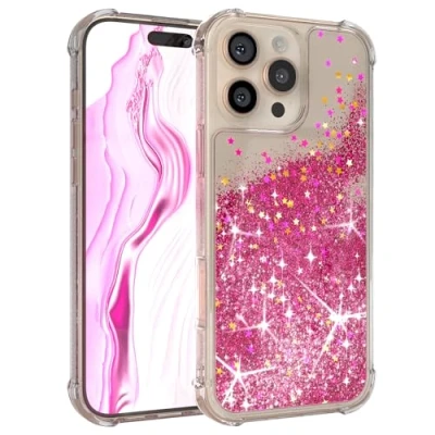 Abbildung von EAZY Case Glitzer Hülle kompatibel mit iPhone 16 Pro Max Handyhülle für Apple Silikon leichtes Shiny Cover stoßfestes Phone als Fallschutz in Liquid Pink