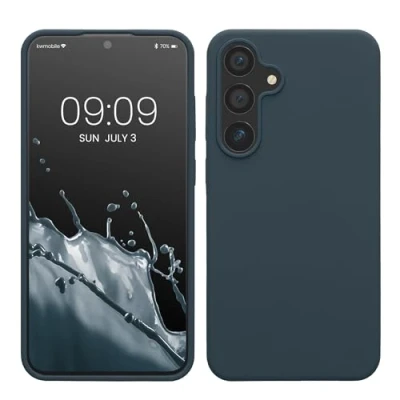 Abbildung von kwmobile Hülle kompatibel mit Samsung Galaxy S24 Plus Silikon Handy Case Handyhülle für weiche Oberfläche kabelloses Laden Dunkler Schiefer