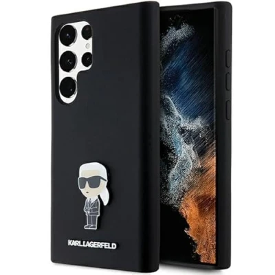 Abbildung von CG Mobile Karl Lagerfeld KLHCS23LSMHKNPK Hülle für S23 Ultra S918 Schwarz Silicone Ikonik Metal Pin