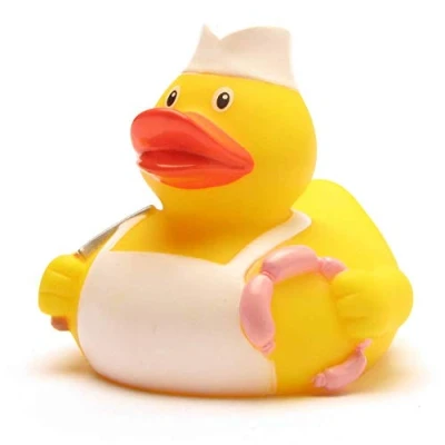 Abbildung von Badeente Schlachter I Quietscheentchen Duckshop L: 8 cm inkl. Badeenten Schlüsselanhänger im Set