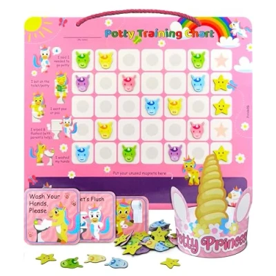Abbildung von Einhorn Töpfchentrainingstabelle &amp; 35 Magnetische Aufkleber Töpfchentraining Tabelle für Kleinkinder Mädchen Jungen