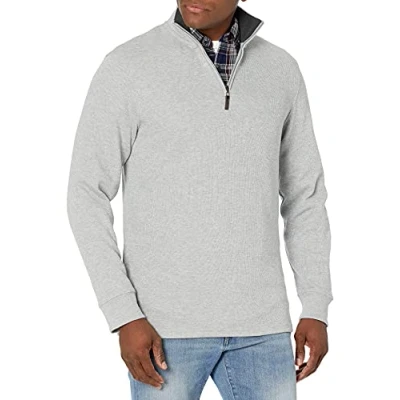 Abbildung von Amazon Essentials Herren Pullover mit Viertelreißverschluss, Französischer Rippstrick, Hellgrau Meliert, XXL