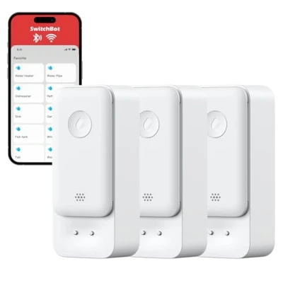 Abbildung von SwitchBot WLAN Wassermelder kein Hub erforderlich(nur 2.4G), Smart Wassersensor 3er Pack 100dB Einstellbarer Alarm&amp;App Benachrichtigung, IP67 wasserdicht, Wasserleck Detektor für Küche, Bad, Keller