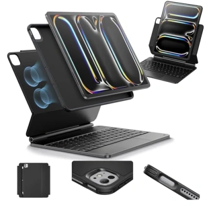 Abbildung von ESR iPad Pro 13 Zoll (M4, 2024) Hülle mit Tastatur, Tastaturhülle Einzustellendem Magnetständer, Hoch /Erhöhter Modus, Abnehmbare Schutzhülle, Rebound 360 Serie, Anthrazit