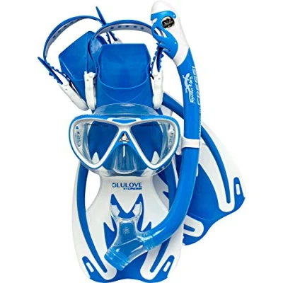 Abbildung von Cressi Unisex Erwachsene Onda Mare Schnorchelset Tauchset Taucherbrille, Blau/Weiß, L/XL 34/38