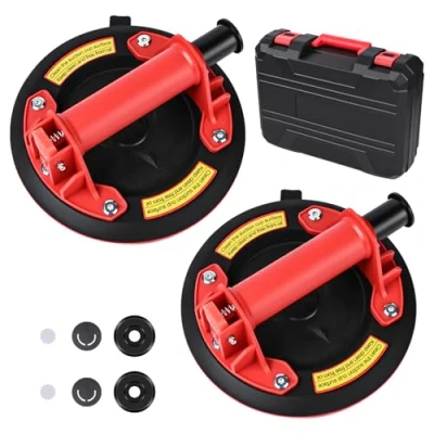 Abbildung von Gaethra 2er Set 8&quot; Saugheber, Glassauger Tragkraft Max. 200KG, Vakuum Fliesenheber mit Tragbarer Werkzeugkasten, für Glas, Fliesen, Marmor, Rot