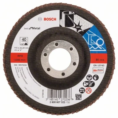 Abbildung von Bosch 1x PRO Metal X571 Fächerschleifscheibe, gerade Ausführung, Fiber, für kleine Winkelschleifer (für Stahl, Edelstahl, Ø 115 mm, Körnung 40, Professional Zubehör Kleiner Winkelschleifer)