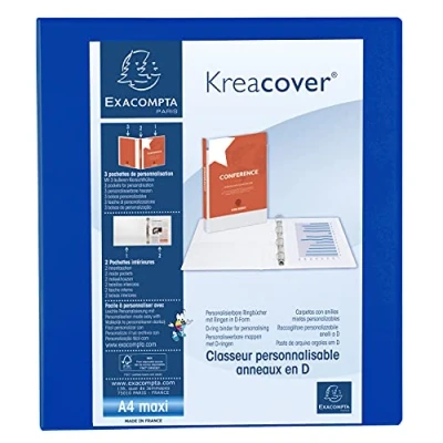 Abbildung von Exacompta 51823BE Präsentationsringbuch KreaCover DIN A4 aus starkem Karton 2 D Ringe 64mm breit Blau ideal für Schule und Büro Ringhefter Ringordner Ringbuchordner