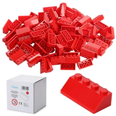 Abbildung von Katara Konstruktionsspielsteine 100 Dachsteine Dach Dachziegel Bausteine, (Packung), Rot, 100% Kompatibel Sluban, Papimax, Q Bricks, LEGO®