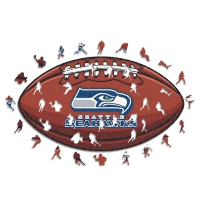 Abbildung von Iconic Puzzles, Seattle Seahawks Crest, 100% ökologisch nachhaltiges Holzpuzzle mit offizieller Lizenz, Größe L, 500 Teile
