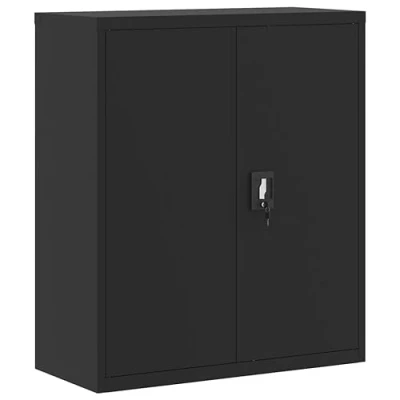 Abbildung von vidaXL Aktenschrank, Büroschrank mit 2 Einlegeböden, Abschließbar Metallschrank Schrank Türen, Aufbewahrungsschrank Büromöbel, Schwarz Stahl