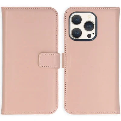 Abbildung von Apple iPhone 15 Pro Hülle Echtleder Selencia Klapphülle Handyhülle Rosa