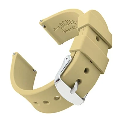 Abbildung von Archer Watch Straps Uhrenarmbänder aus Silikon mit Schnellverschluss (Sandfarben, 20mm)