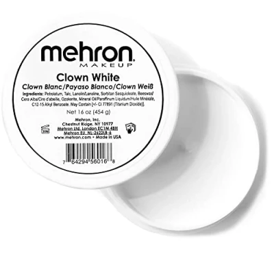 Abbildung von Mehron Clown White Professionelles Creme Make up für Gesichtsbemalung Weißes Gesichtsmake Halloween (454 g)